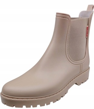 KALOSZE DAMSKIE BOTKI SZTYBLETY Z GUMĄ BEŻOWE r 39