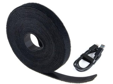 ORGANIZER NA KABLE TAŚMA RZEPOWA RZEP OPASKA 10 mm x 5 metrów CZARNY MOCNY