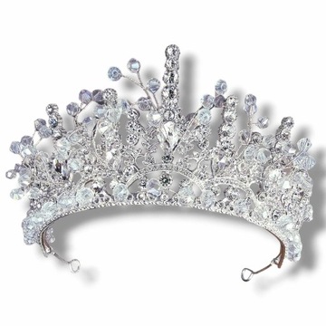 Tiara, diadem, korona w kolorze srebra z cyrkoniami, ślubna