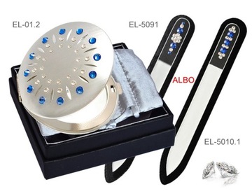 Zestaw kosmetyczny lusterko+2pilniki Blue Swarovski Granatowy prezent