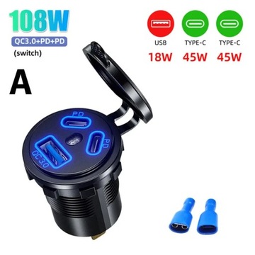 do ładowarki samochodowej podwójne 45W PD typu C i 18W QC 3.0 z woltomierze