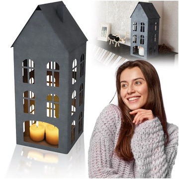 DOMEK LAMPION NA LED SWIECE LATARNIA HANDMADE PARAPET STÓŁ LOFT LATARENKA