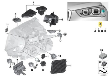 BMW F48 F49 lampa przód zestaw naprawczy prawa 7428744 OE