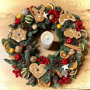 Рождественский венок на дверь, украшение, украшение стола, подарок, пихта нобилис