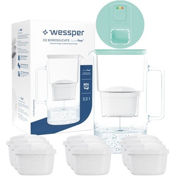 Szklany dzbanek filtrujący Wessper Aquamax z licznikiem LED 3l + 10x Filtr