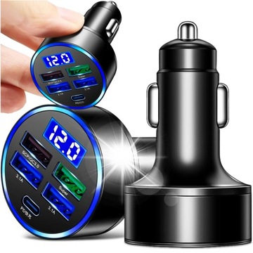 SZYBKA ŁADOWARKA SAMOCHODOWA 120W 4xUSB QC 3.0 + USB-C TYP C PD 20W CZARNA