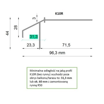 PROFIL OKAPOWY tarasowy balkonowy K10R Renoplast
