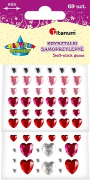 Kryształki samoprzylepne Titanum serca 69 szt.