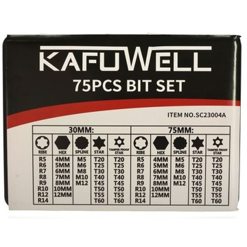KAFUWELL Биты для отверток, набор коротких и длинных бит, 75 шт.