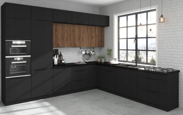 Черный кухонный шкаф с мойкой 80. Черный матовый, плавное закрывание