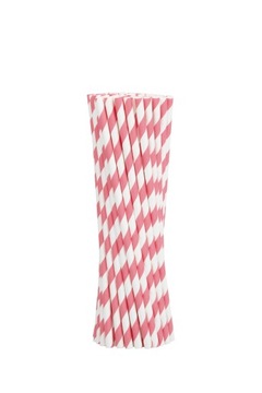 Słomki papierowe różowe paski 195x8mm 100 szt