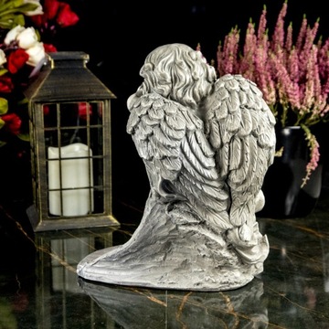 DUŻY SZARY ANIOŁ GIPSOWY + ŚWIECA FIGURKA NAGROBNA Podstawka pod ZNICZ