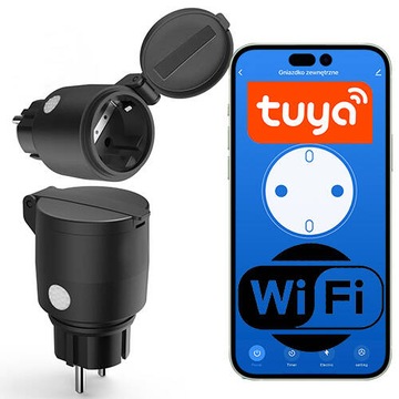 Zewnętrzne inteligentne gniazdko Tuya Wifi IP44 czarne Smart Life