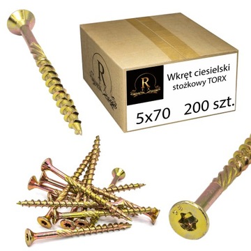WKRĘTY CIESIELSKIE 5X70 DO DREWNA STOŻKOWE Z ŁBEM STOŻKOWYM TORX 200SZT
