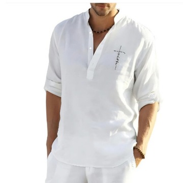 Przewiewna casual męska Koszula Lniana hawajska Koszula, 3XL