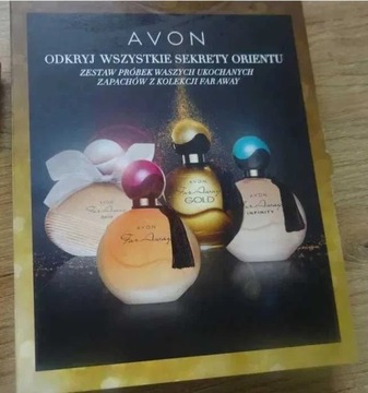 Avon zestaw 4 próbek Far Away BELLA Gold INFINITY UNIKATY FOLIA