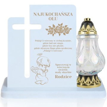 STATUETKA NA GRÓB DREWNIANA podstawka GRAWER WSZYSTKICH ŚWIĘTYCH BIAŁA Z6