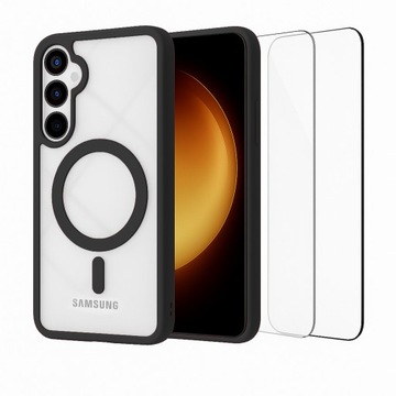 ETUI + 2x SZKŁO Z CZYTNIKIEM LINII Samsung S25 MagSafe Plecki Obudowa Czar