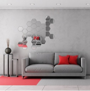 Зеркало настенное декоративное шестигранное 8 см, 12 шт.