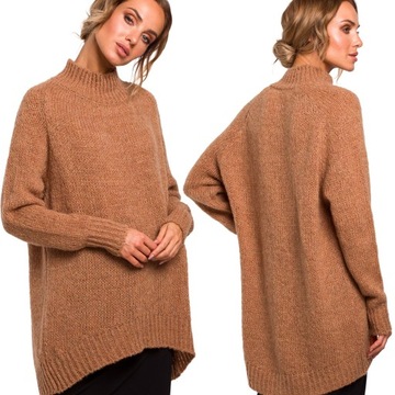 SWETEREK DAMSKI KARDIGAN SWETER OVERSIZE DŁUGI RĘKAW BRĄZOWY 36/38 S/M