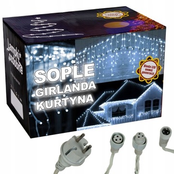 LAMPKI CHOINKOWE SOPLE LED 300 BIAŁY KABEL CIEPŁE