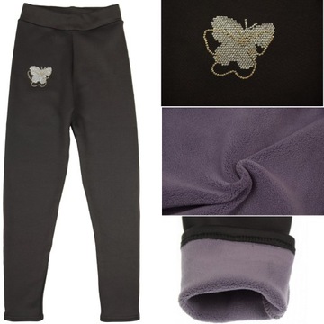 CIEPŁE legginsy 6947 GETRY OCIEPLONE GRUBYM POLAREM motyl 122/128