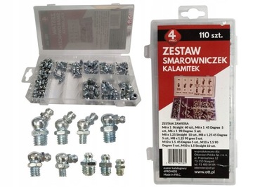 MIX kalamitki smarowniczki proste kątowe główka stożkowa 110szt