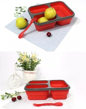 Pojemnik silikonowy plastikowy na żywność Duży 3w1 Pudełko LUNCH BOX