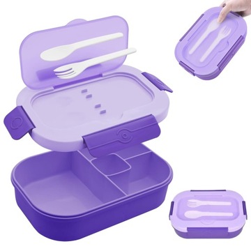 ŚNIADANIÓWKA LUNCH BOX Z 4 PRZEGRÓDKAMI 1300ML SZCZELNE SILIKONOWE SZTUĆCE
