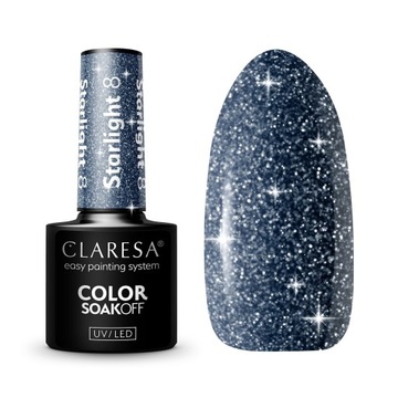 Claresa Lakier Hybrydowy do Paznokci UV LED Błyszczący Brokat STARLIGHT 8