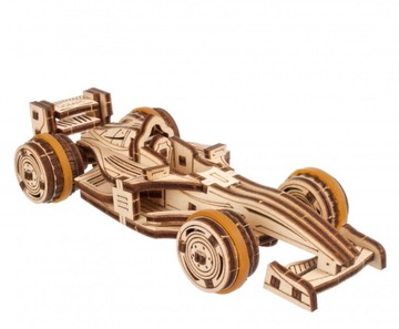 Mini wyścigówka resorak Ugears drewniny model 3D do składania mechaniczny