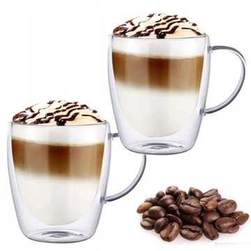 Szklanki TERMICZNE 350 ml z Uchem do kawy herbaty MG Home ZESTAW 2 szt.