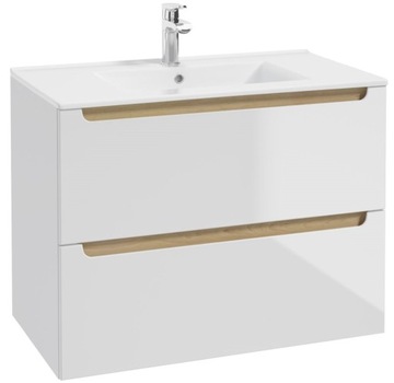 BIAŁA Szafka z UMYWALKĄ 80 cm SZUFLADA x2 Połysk