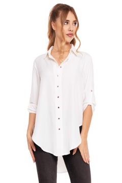 БЕЛАЯ ЖЕНСКАЯ РУБАШКА, РУКАВ 3/4, ЭЛЕГАНТНАЯ, ДЛИННАЯ, ЖЕНСКАЯ, ГЛАДКАЯ, MORAJ, XXL