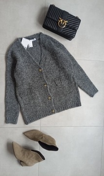 Sweter Zara m 38 kardigan grafit szary