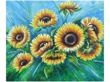 60x50cm Słoneczniki niebieskim obraz ścian drewniane