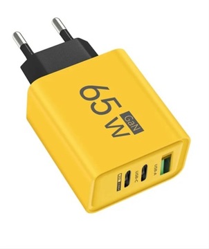 SZYBKA ŁADOWARKA SIECIOWA 65W GaN USB USB-C QC PD ZÓŁTA!