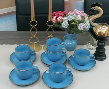 BOGUCICE RUSTIC BLUE 6 x ЧАШКИ 260 МЛ + Блюдца BLUE ELEGANT