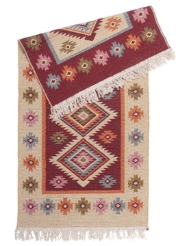 DYWAN KILIM BOHO DWUSTRONNY BORDO 180 X 120 PŁASKOTKANY BAWEŁNA SZMACIAK