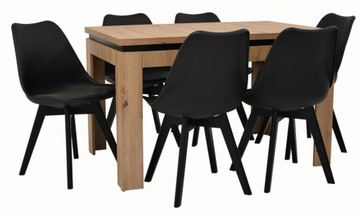 SKANDYNAWSKI komplet kuchenny stół 80x120/160 + 6x kubełkowe krzesła czarne