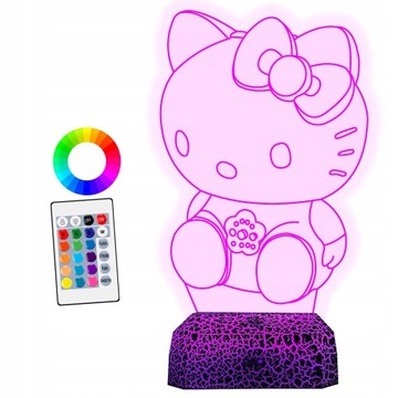 Lampka Nocna Hello Kitty Hologram LED Kolory RGB