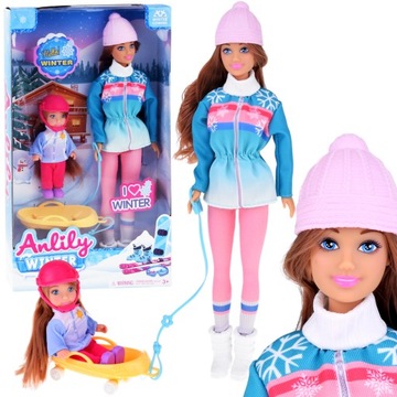 Anlily Lalka 30 cm i laleczka 12 cm na sankach zimowe sporty ZA4765