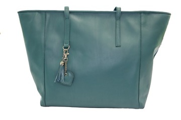 Turkusowa skórzana torba typu shopper (szoperka)
