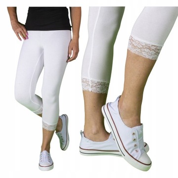 LEGGINSY GETRY Z KORONKĄ 3/4 rybaczki BIAŁE r 38