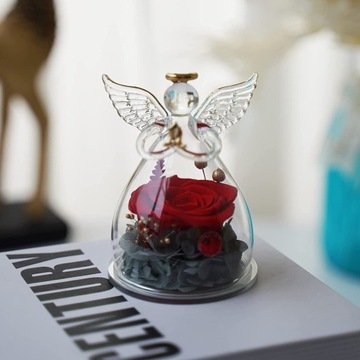 ВЕЧНАЯ РОЗА В СТЕКЛЕ ФИГУРКА АНГЕЛА КРАСНАЯ ВЕЧНАЯ РОЗА ЦВЕТОК ДЛЯ ЖЕНЩИН