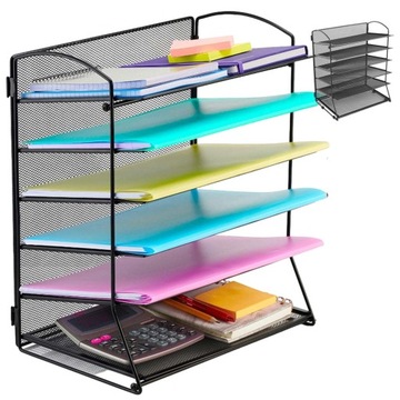 organizer na dokumenty, sorter, 6 półek a4 elegancka metalowa siatka czarny