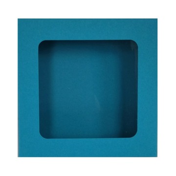 Niebieskie pudełko na prezent 13x13x3cm - okienko