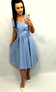 Sukienki na Wesele Marilyn Monroe Midi Rozkloszowana Elegancka Błękitna M