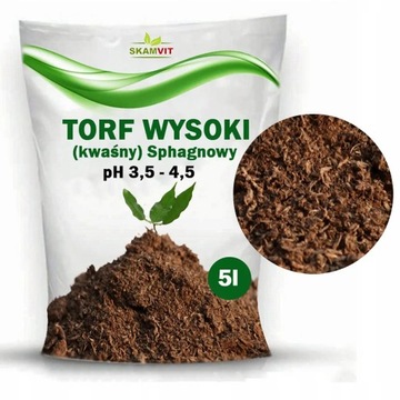 TORF WYSOKI KWAŚNY SPHAGNOWY OGRODNICZY PODŁOŻE DO KWIATÓW NAWÓZ ZIEMIA 5L