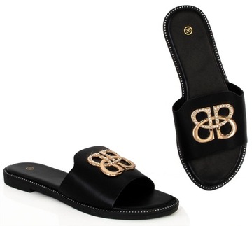 8172 ЧЕРНЫЕ КОЖАНЫЕ ЖЕНСКИЕ ТАПОЧКИ ДЕКОР 39